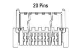 Dimenzije Zero8 Plug, ukrivljen, 20-pinski